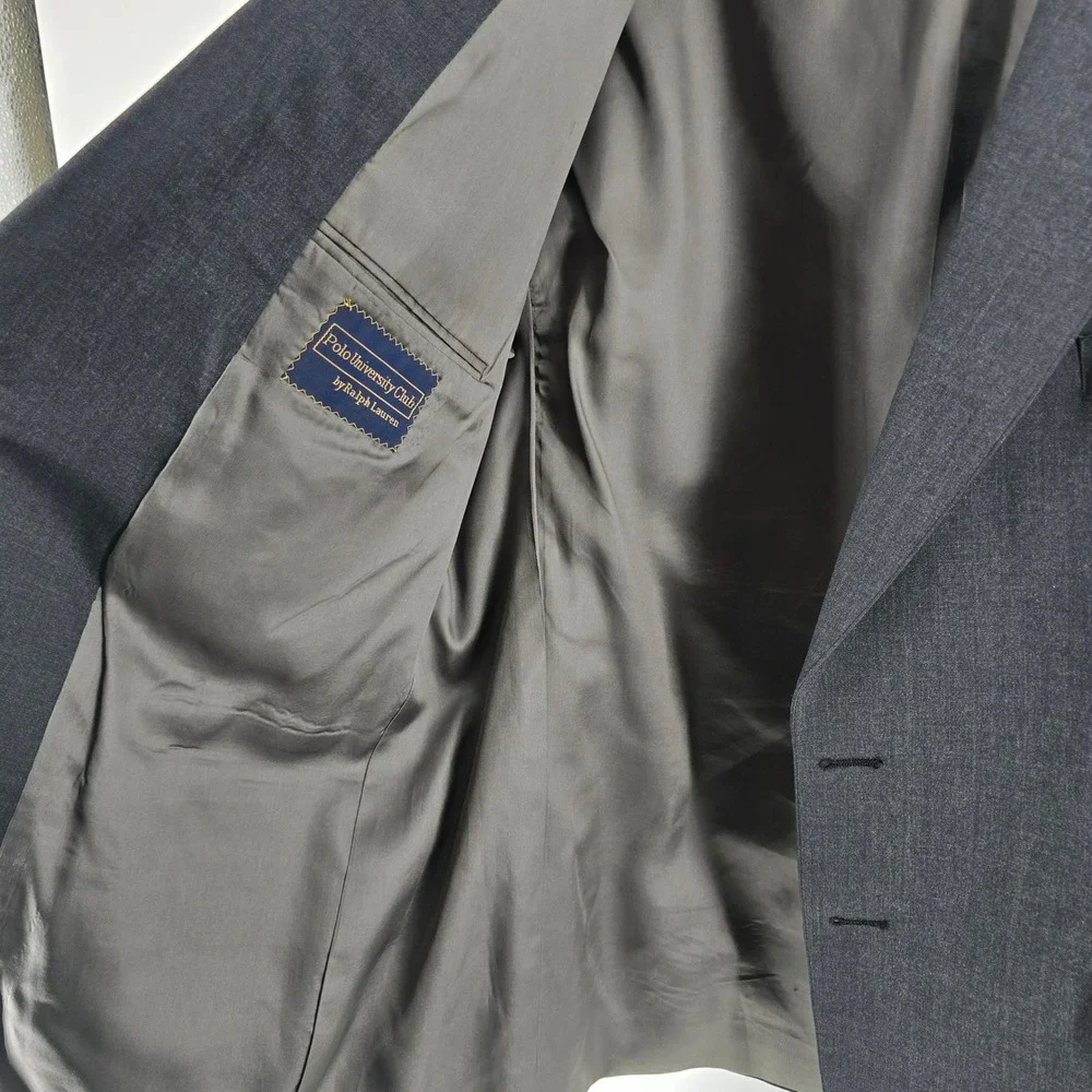 Polo University Club Ralph Lauren Blazer Mens 46 Charcoal Gray Virgin Wool USA